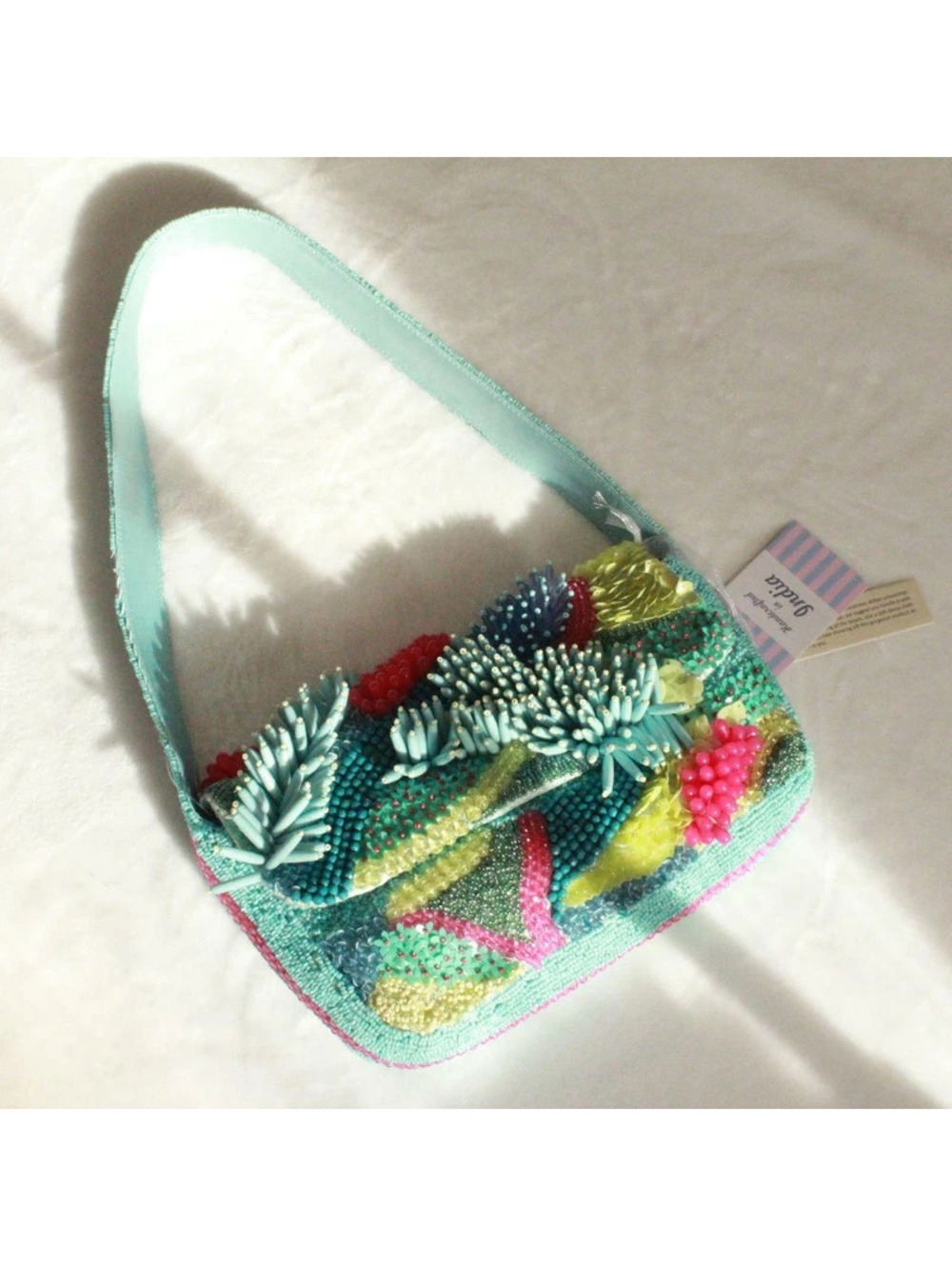 turquoise beaded underwater coral reef y2k shoulder bag